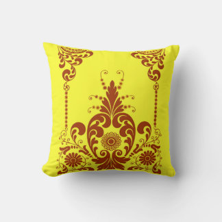 yellow flowers and curlicues print throw pillow