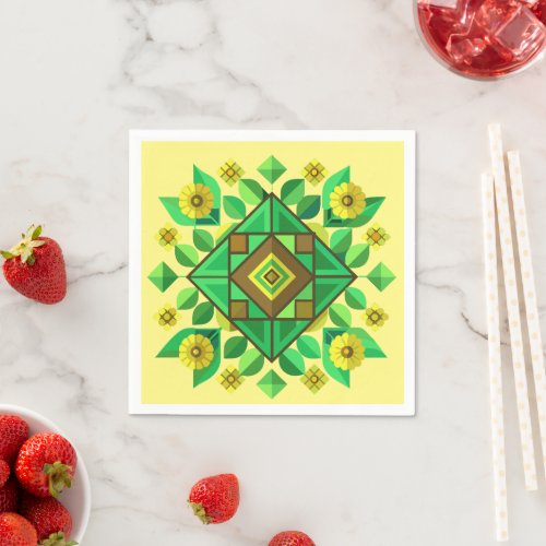 Yellow Flowers and Geometric Shapes Napkins