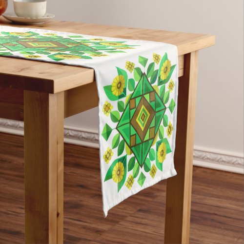  Yellow Flowers and Geometric Shapes Short Table Runner