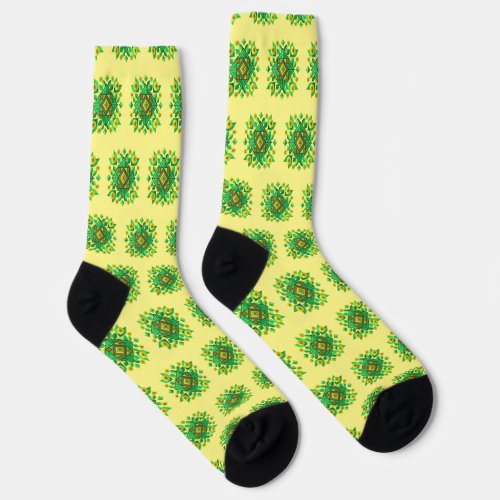 Yellow Flowers and Geometric Shapes Socks