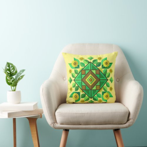 Yellow Flowers and Geometric Shapes Throw Pillow