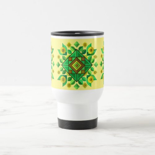 Yellow Flowers and Geometric Shapes Travel Mug