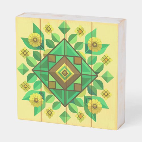 Yellow Flowers and Geometric Shapes Wooden Box Sign