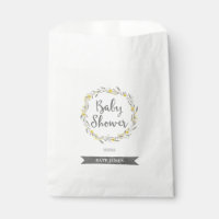 Yellow Flowers and Grey Leaves Wreath Baby Shower Favor Bag