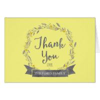 Yellow Flowers and Grey Leaves Wreath Thank You Card