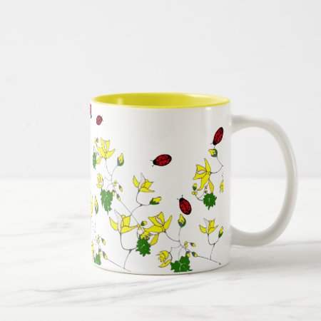 Yellow Flowers And Little Ladybugs Mug