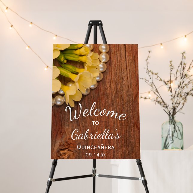Yellow Flowers and Pearls Quinceañera Barn Party Foam Board (In Situ (Stand))