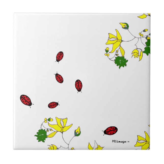 Yellow Flowers and Six Little Ladybugs Tile (Front)