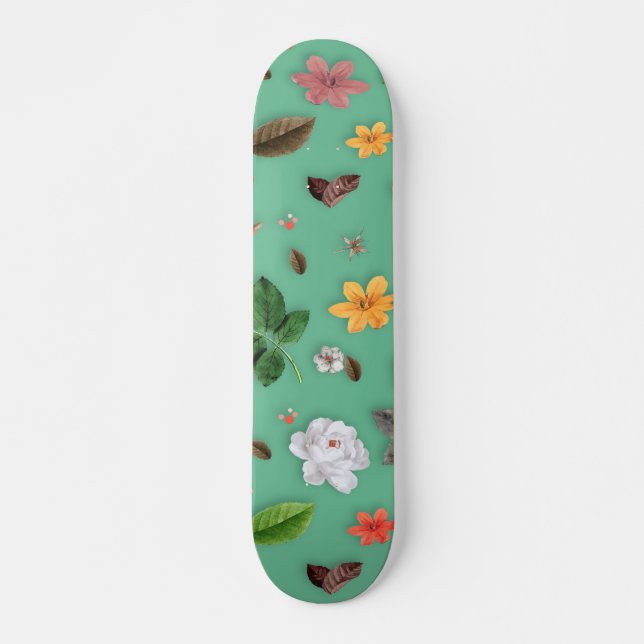 Yellow Flowers and White Roses 14 Skateboard (Front)