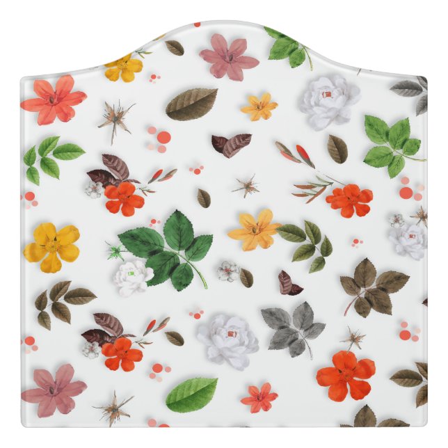 Yellow Flowers and White Roses 15 Door Sign (Large Crest Front)