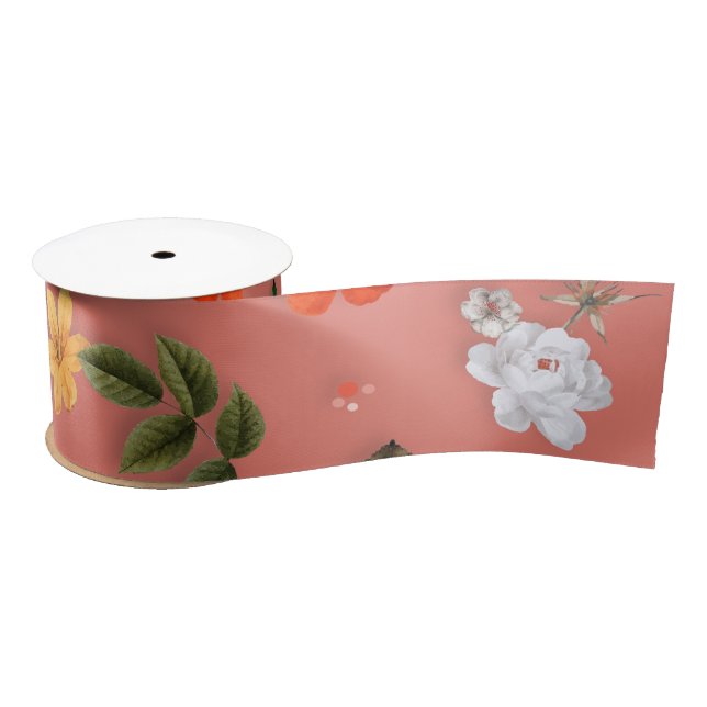 Yellow Flowers and White Roses 19 Satin Ribbon (Spool)