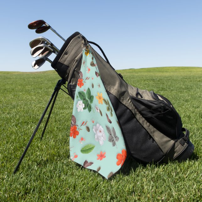 Yellow Flowers and White Roses 22 Golf Towel (Green)