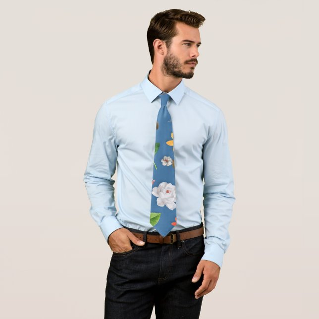 Yellow Flowers and White Roses 23 Neck Tie (In Situ)