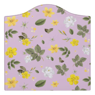 Yellow Flowers and White Roses 5 Door Sign