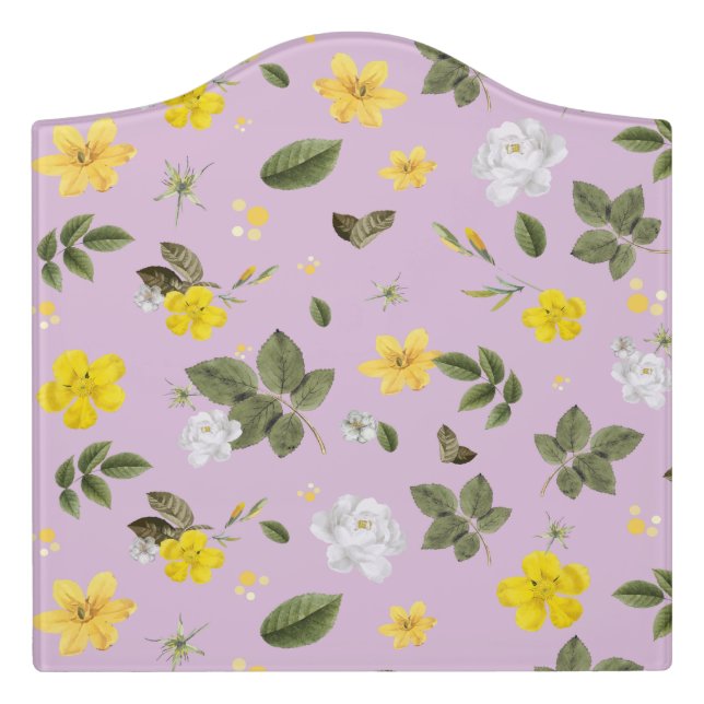 Yellow Flowers and White Roses 5 Door Sign (Large Crest Front)