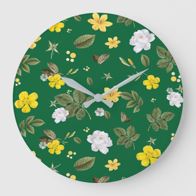 Yellow Flowers and White Roses 6 Large Clock (Front)