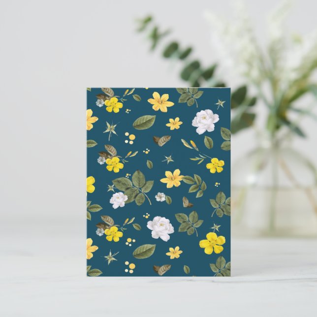 Yellow Flowers and White Roses Postcard (Standing Front)