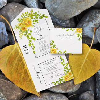 Yellow flowers, arch and monogram fall wedding all in one invitation