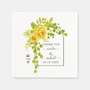 Yellow flowers, arch and monogram fall wedding napkins