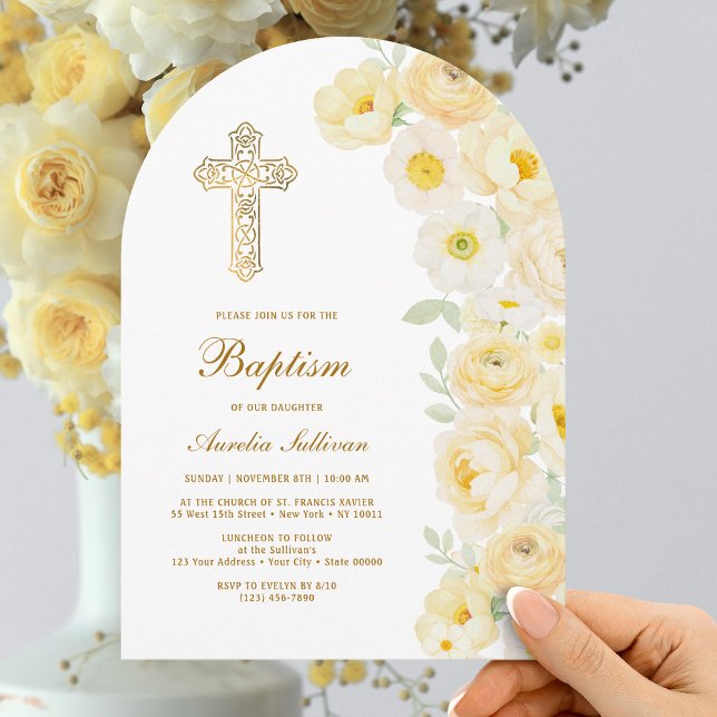 Yellow Flowers Arch Baptism Invitation (Creator Uploaded)