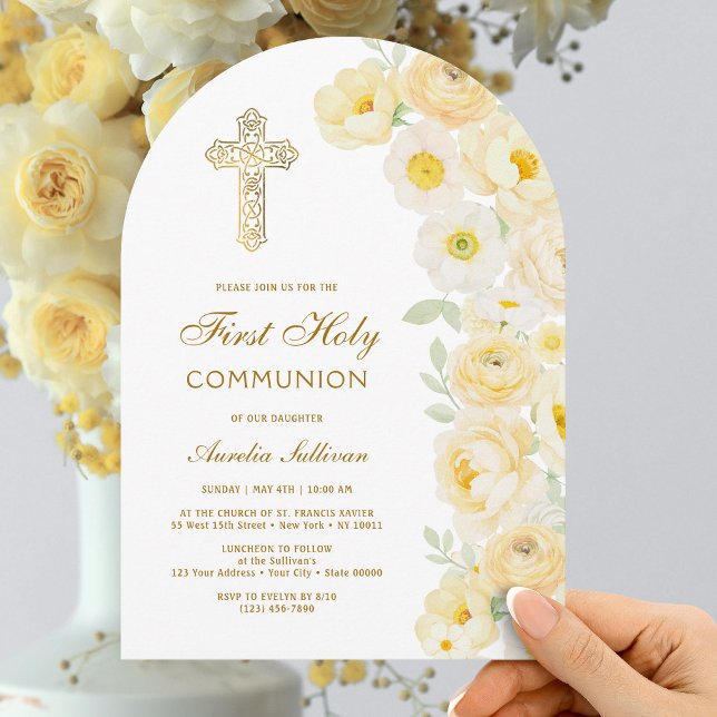 Yellow Flowers Arch First Communion Invitation (Creator Uploaded)
