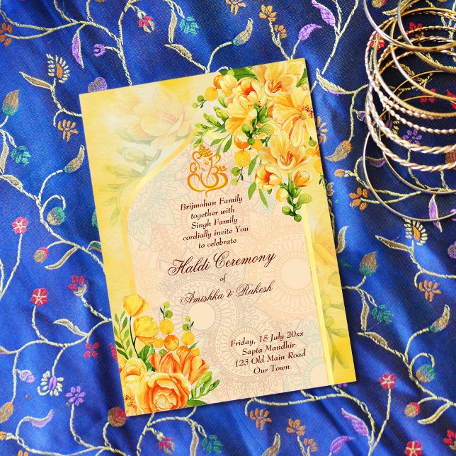 Yellow flowers arch Ganesha Haldi invitation  (Creator Uploaded)
