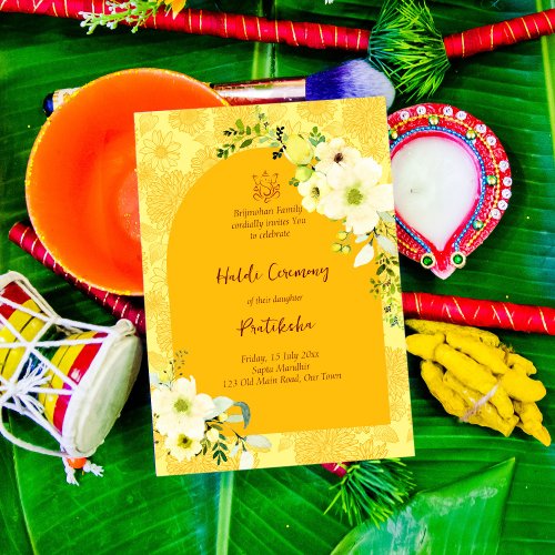 Yellow flowers arch Haldi Invitation