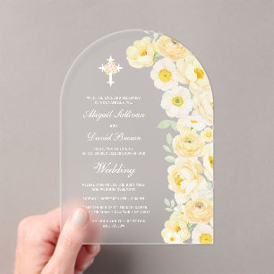 Yellow Flowers Arch Wedding Acrylic Invitations