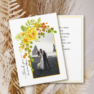 Yellow flowers, arch with photo fall wedding  thank you card