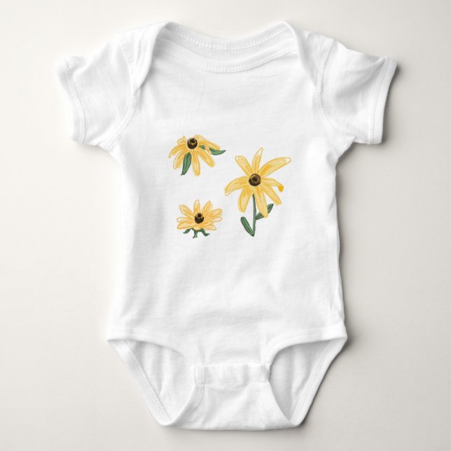 Yellow flowers  baby bodysuit (Front)
