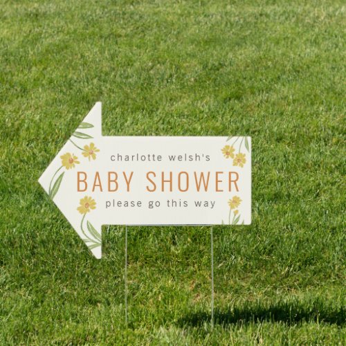 Yellow Flowers Baby Shower This Way Arrow Sign