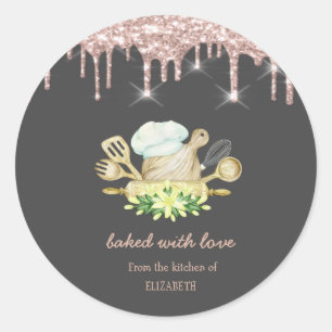 Yellow Flowers Bakery Tools Rose Gold Drips Classic Round Sticker