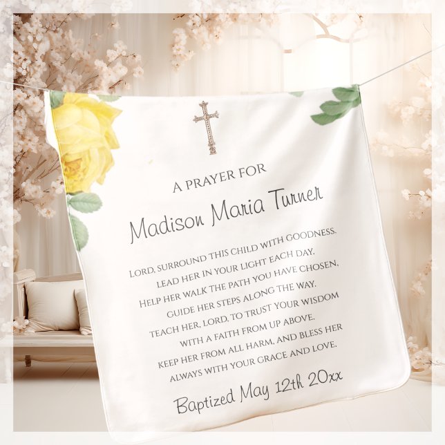 Yellow Flowers Baptism Prayer Baby Blanket (Creator Uploaded)