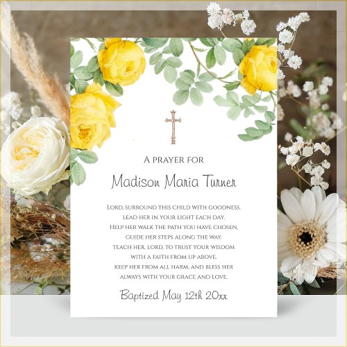 Yellow Flowers Baptism Prayer Plaque