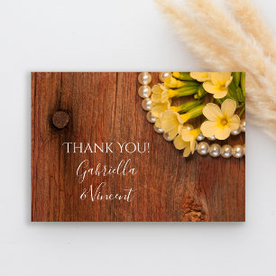 Yellow Flowers Barn Wood Country Wedding Thank You Card