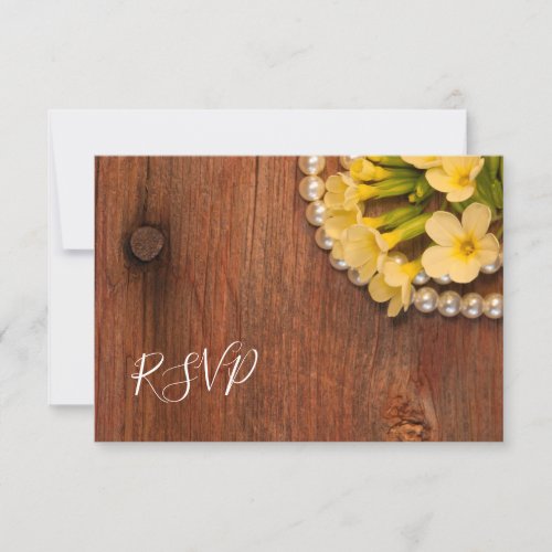 Yellow Flowers Barn Wood Pearls Country RSVP Card