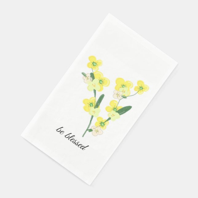 Yellow Flowers Be Blessed Paper Guest Towels (Corner)
