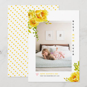Yellow flowers Best Mom Ever Mother's Day photo Holiday Card