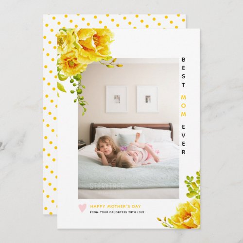 Yellow flowers Best Mom Ever Mothers Day photo Holiday Card