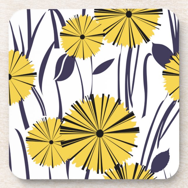 Yellow flowers beverage coaster (Front)