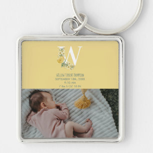 Yellow Flowers Birth Stats Birth Announcement Keychain