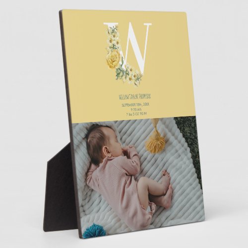 Yellow Flowers Birth Stats Birth Announcement Plaque