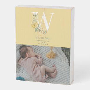 Yellow Flowers Birth Stats Birth Announcement Wooden Box Sign