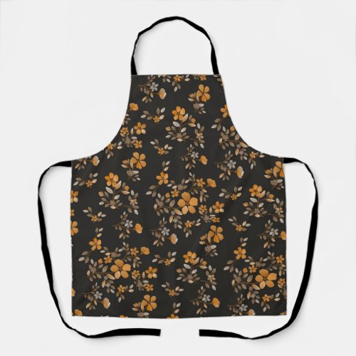 Yellow Flowers Black Floral Cottage Core Style Apron