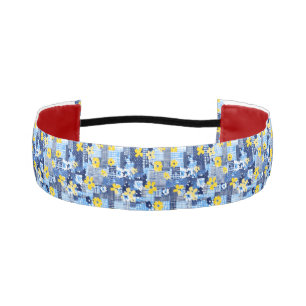 Yellow Flowers Blue Pattern Athletic Headband