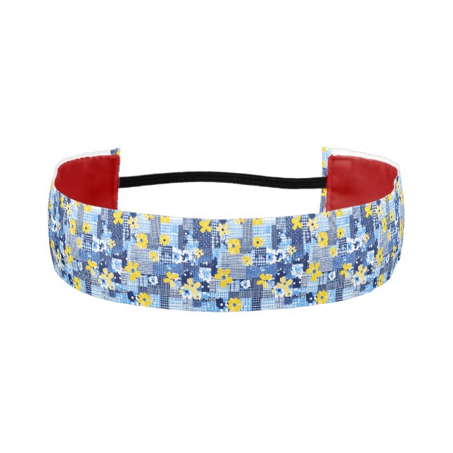 Yellow Flowers Blue Pattern Athletic Headband (Front)