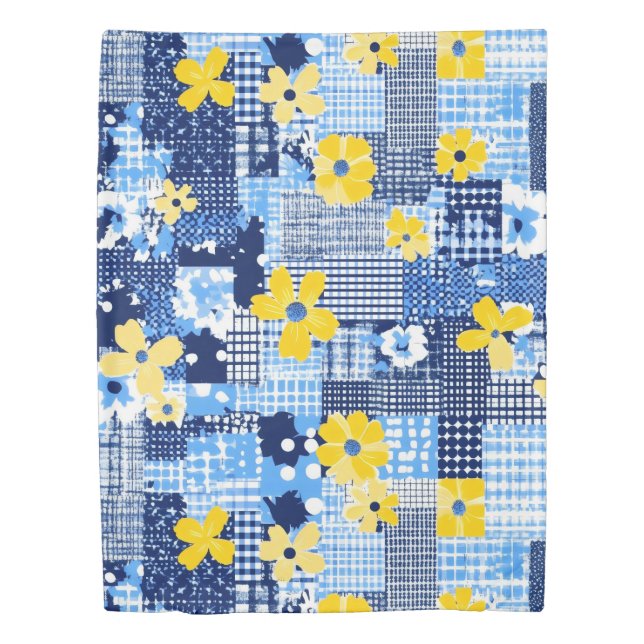 Yellow Flowers Blue Pattern Duvet Cover (Front)