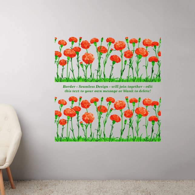 Yellow Flowers,  Border Seamless Add Text 50" Wall Decal (Living Room 2)