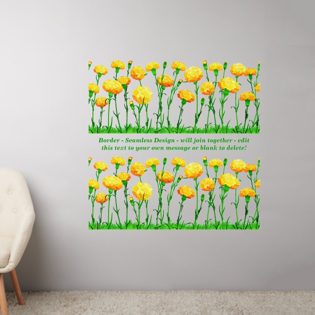 Yellow Flowers,  Border Seamless Add Text 50" Wall Decal (Living Room 2)