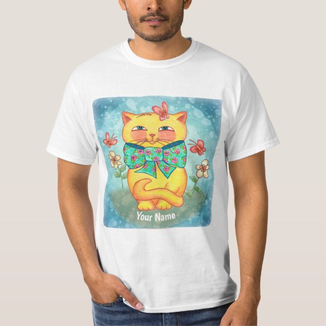 Yellow Flowers cat T-Shirt (Front)